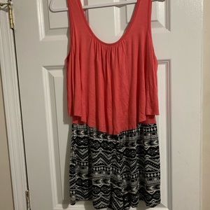 Coral and black and white patterned romper